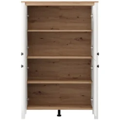 Vetrina Bianco Marrone Rovere Nodi 4 Ripiani Apertura Battente 60.5x41x194.5h cm, 2 Ante - Piscinas