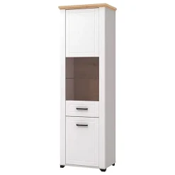 Vetrina Bianco Marrone Rovere Nodi 4 Ripiani Apertura Battente 60.5x41x194.5h cm, 2 Ante - Piscinas