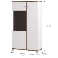 Vetrina Bianco Marrone Rovere Nodi 4 Ripiani Apertura Battente 78.5x40x143h cm, 2 Ante - Suello