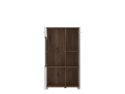 Vetrina Bianco Marrone Rovere Nodi 4 Ripiani Apertura Battente 78.5x40x143h cm, 2 Ante - Suello