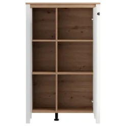 Vetrina Bianco Opaco Marrone Rovere Nodi 4 Ripiani Un'anta 73x34x118h cm, con Piedini - Galdo