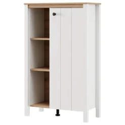 Vetrina Bianco Opaco Marrone Rovere Nodi 4 Ripiani Un'anta 73x34x118h cm, con Piedini - Galdo