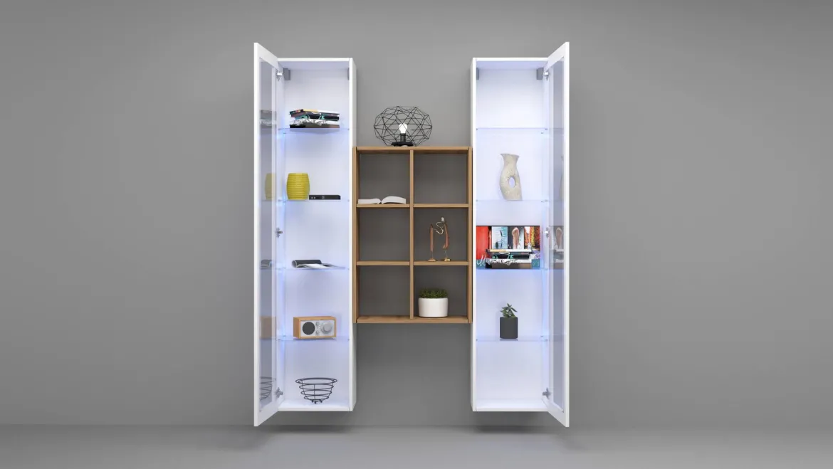 Vetrina Bianco 12 Ripiani 2 Ante 40x30x180h cm, 16 Vani - Gadoni