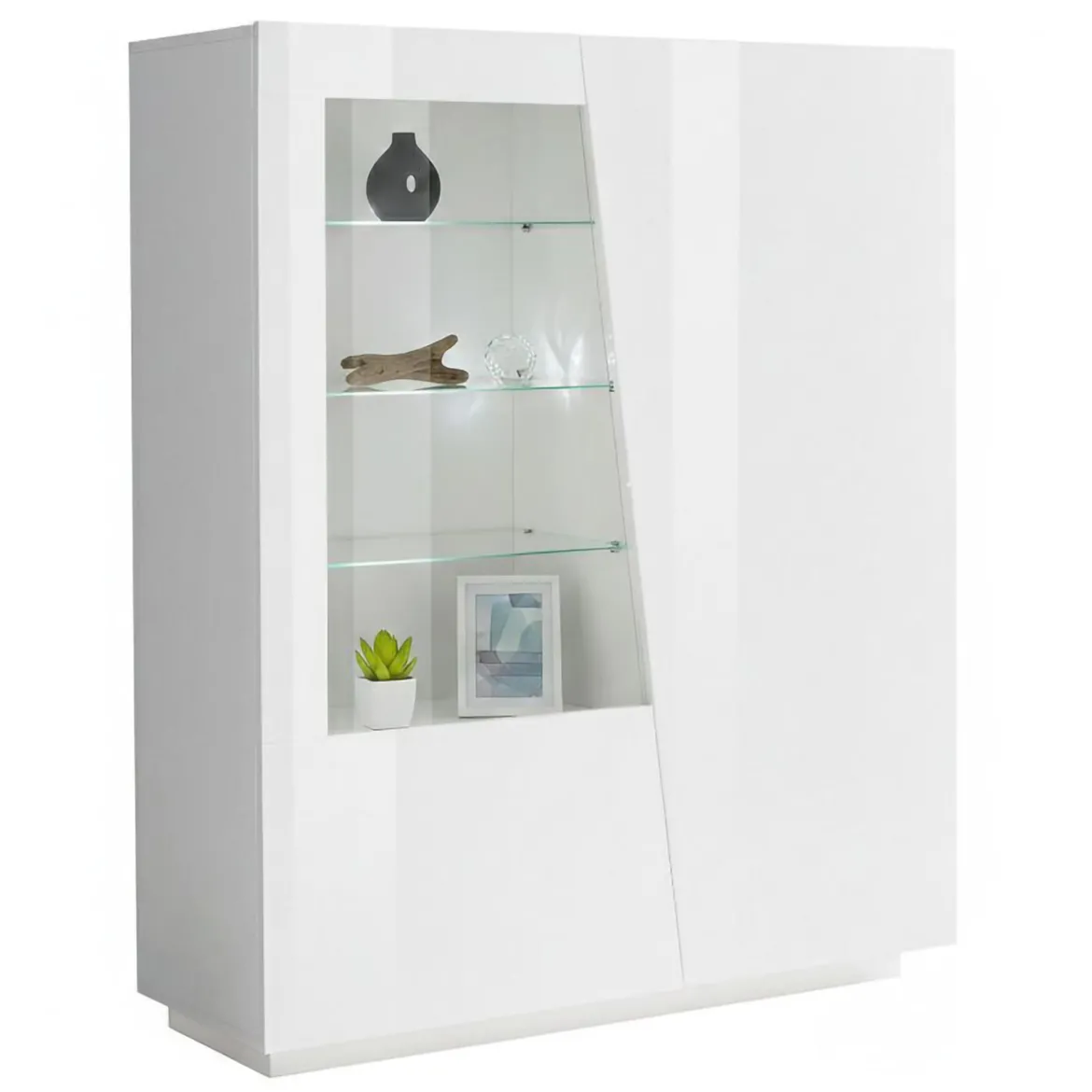 Vetrina Bianco 7 Ripiani 2 Ante 120x43x146h cm, 9 Vani - Montano