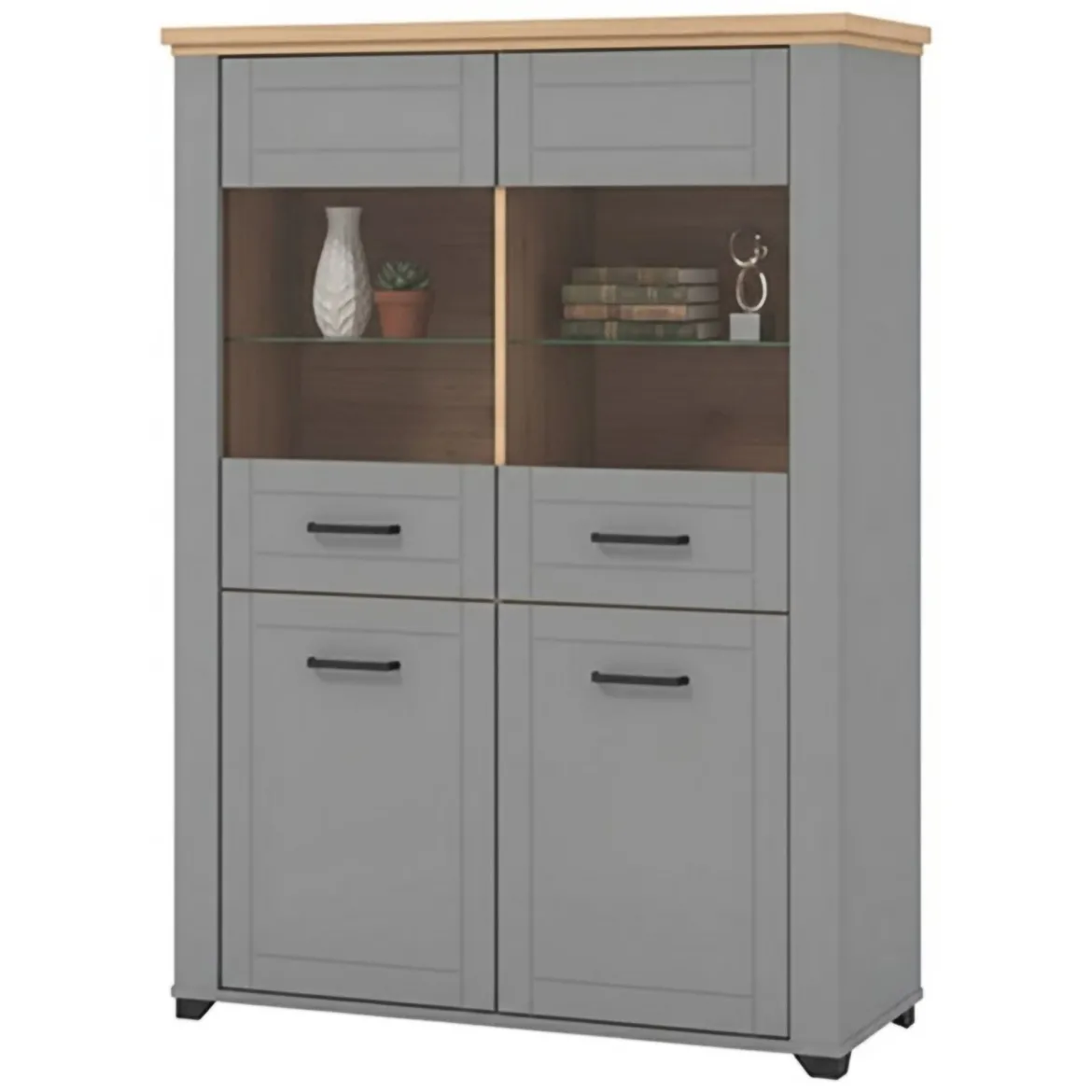 Vetrina Grigio Marrone 6 Ripiani 4 Ante 103.5x41x143h cm, 8 Vani - Sarconi