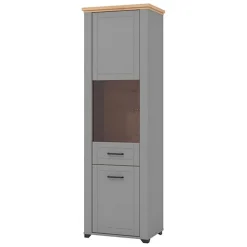 Vetrina Grigio Marrone Rovere Nodi 4 Ripiani Apertura Battente 60.5x41x194.5h cm, 2 Ante - Piscinas