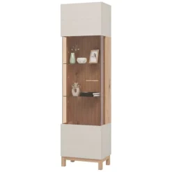 Vetrina Marrone Beige Rovere Nodi 4 Ripiani Apertura Battente 51.5x35x191.5h cm, Un'anta - Usseaux