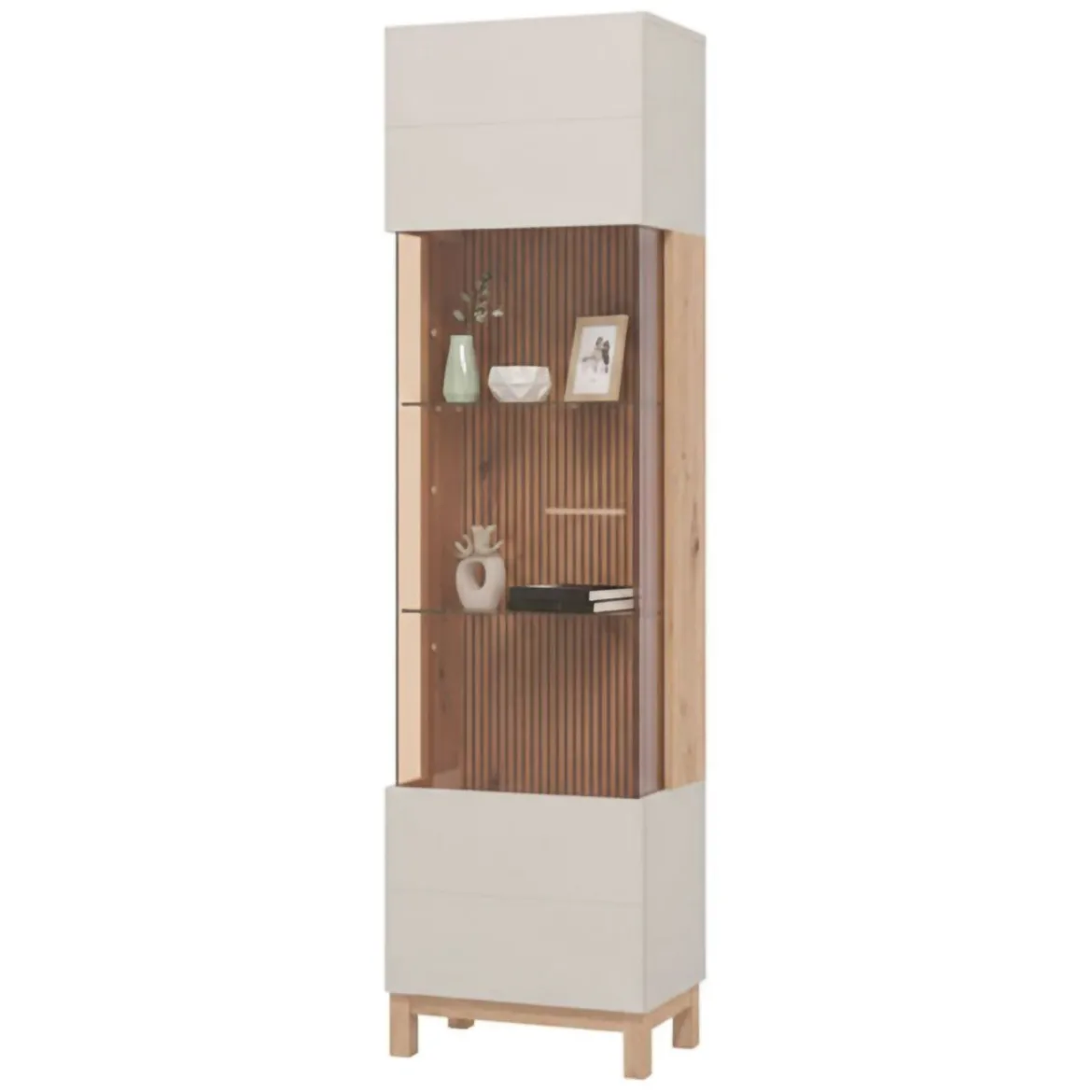 Vetrina Marrone Beige Rovere Nodi 4 Ripiani Apertura Battente 51.5x35x191.5h cm, Un'anta - Usseaux