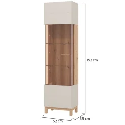 Vetrina Marrone Beige Rovere Nodi 4 Ripiani Apertura Battente 51.5x35x191.5h cm, Un'anta - Usseaux