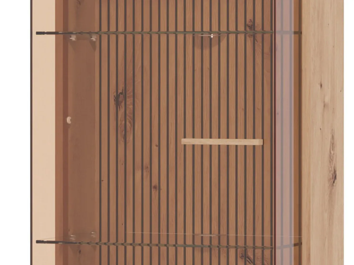 Vetrina Marrone Beige Rovere Nodi 4 Ripiani Apertura Battente 51.5x35x191.5h cm, Un'anta - Usseaux