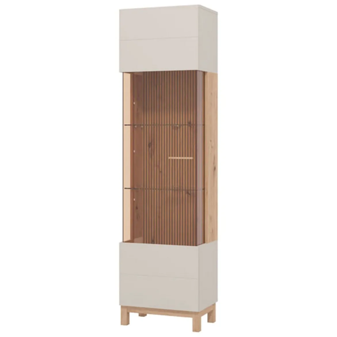 Vetrina Marrone Beige Rovere Nodi 4 Ripiani Apertura Battente 51.5x35x191.5h cm, Un'anta - Usseaux