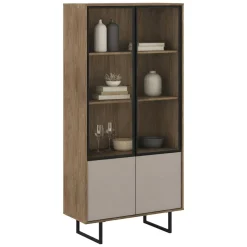 Vetrina Marrone Noce Beige 3 Ripiani 2 Ante 190x40x90h cm, Anta Dettaglio Vetro - Agro