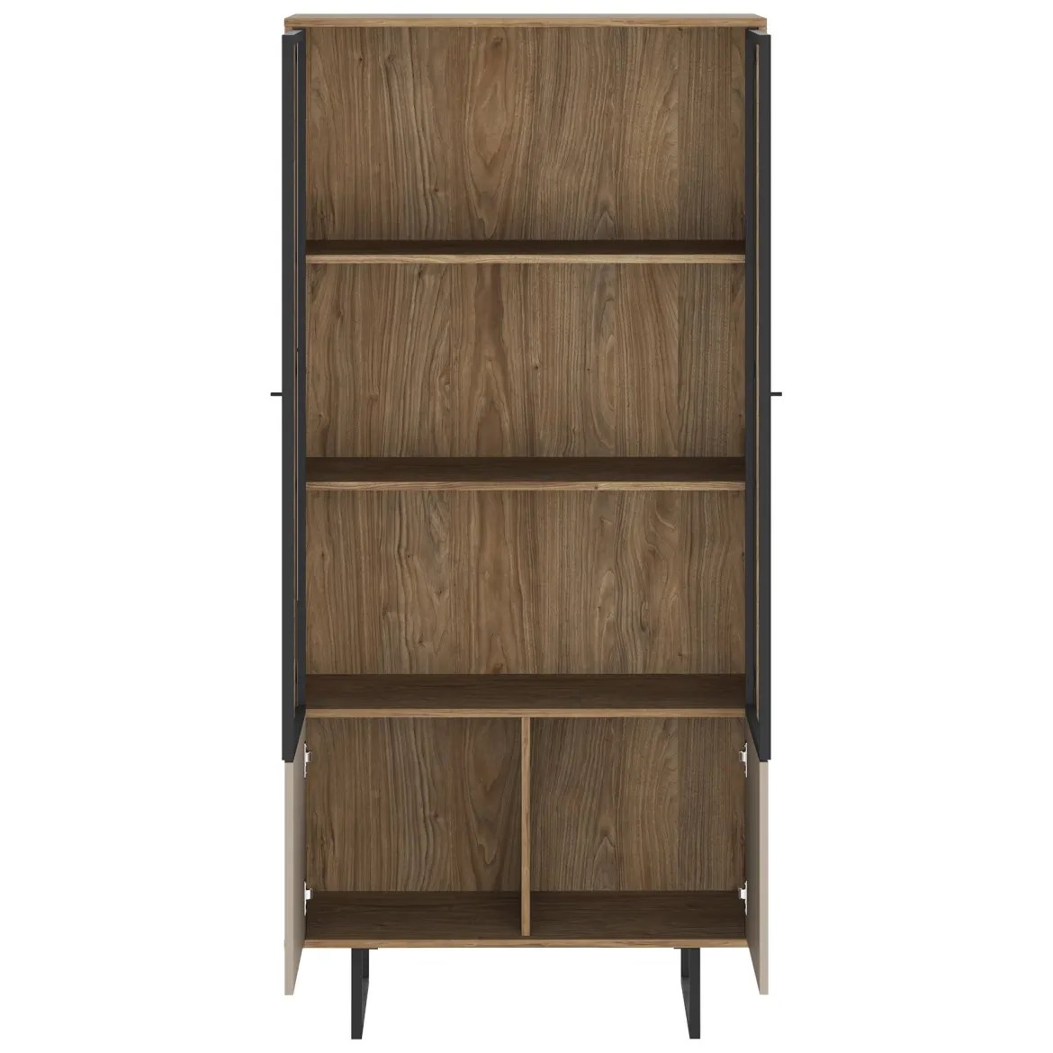 Vetrina Marrone Noce Beige 3 Ripiani 2 Ante 190x40x90h cm, Anta Dettaglio Vetro - Agro