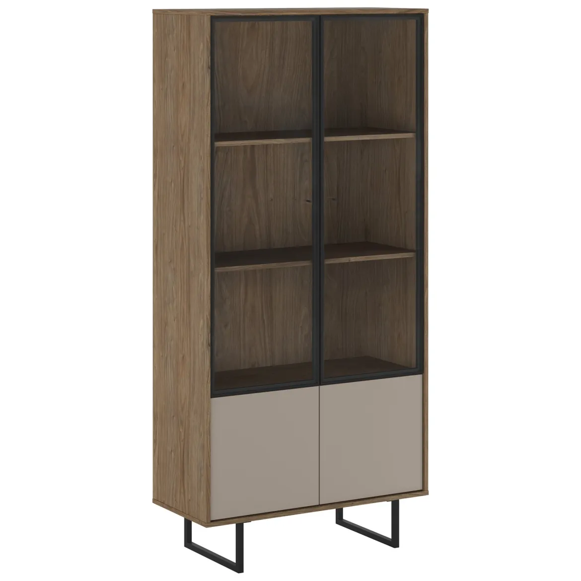 Vetrina Marrone Noce Beige 3 Ripiani 2 Ante 190x40x90h cm, Anta Dettaglio Vetro - Agro