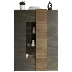 Vetrina Marrone Noce Marrone Rovere 8 Ripiani 2 Ante 121x44x169h cm, Apertura Standard - Valdagno