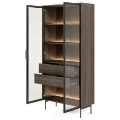 Vetrina Marrone Noce Trasparente 8 Ripiani 2 Ante 94x40x196h cm, con led - Katiso