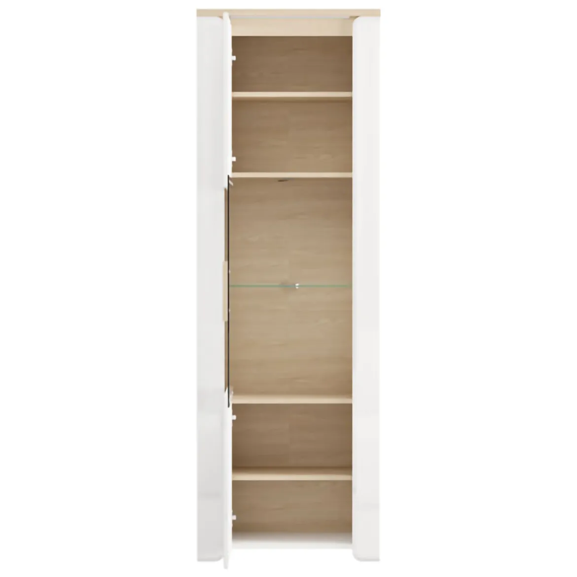 Vetrina Marrone Rovere Bianco Opaco 5 Ripiani Un'anta 64x35x194h cm, Anta e Ripiano Dettaglio Vetro - Cibiana