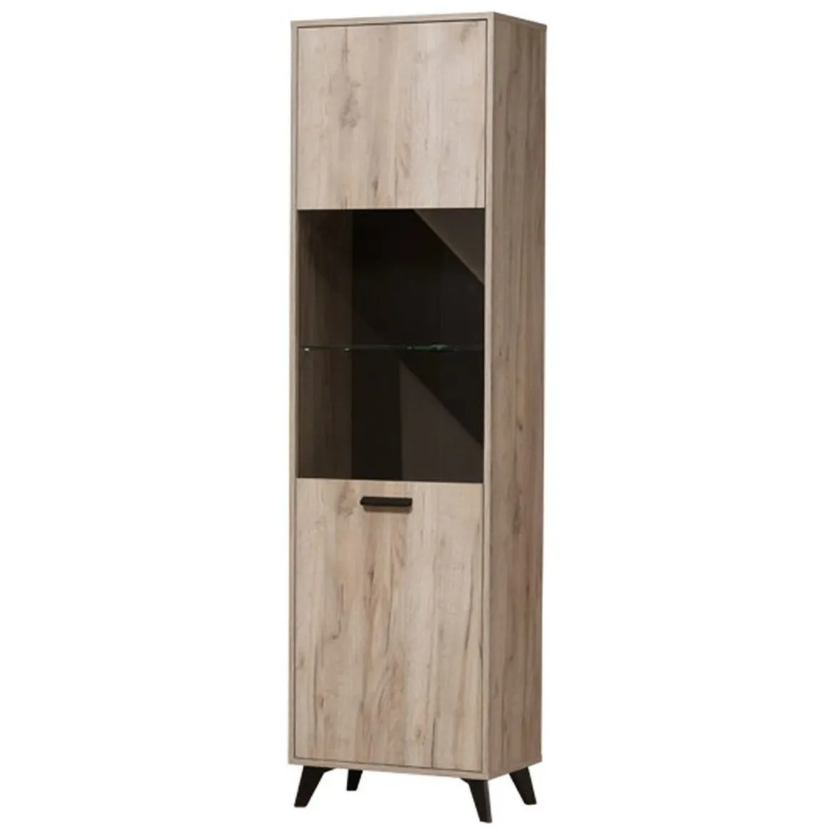 Vetrina Marrone Rovere Chiaro Nero 4 Ripiani Apertura Battente 53.5x33x191.5h cm, Un'anta - Raggiolo