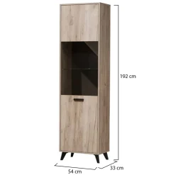 Vetrina Marrone Rovere Chiaro Nero 4 Ripiani Apertura Battente 53.5x33x191.5h cm, Un'anta - Raggiolo