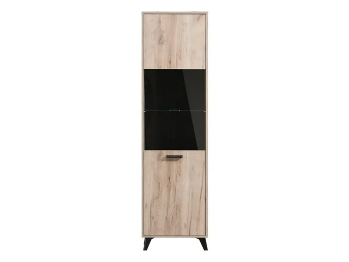 Vetrina Marrone Rovere Chiaro Nero 4 Ripiani Apertura Battente 53.5x33x191.5h cm, Un'anta - Raggiolo