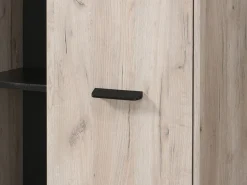 Vetrina Marrone Rovere Chiaro Nero 4 Ripiani Un'anta 67.5x33x130.5h cm, 6 Vani - Dolzago