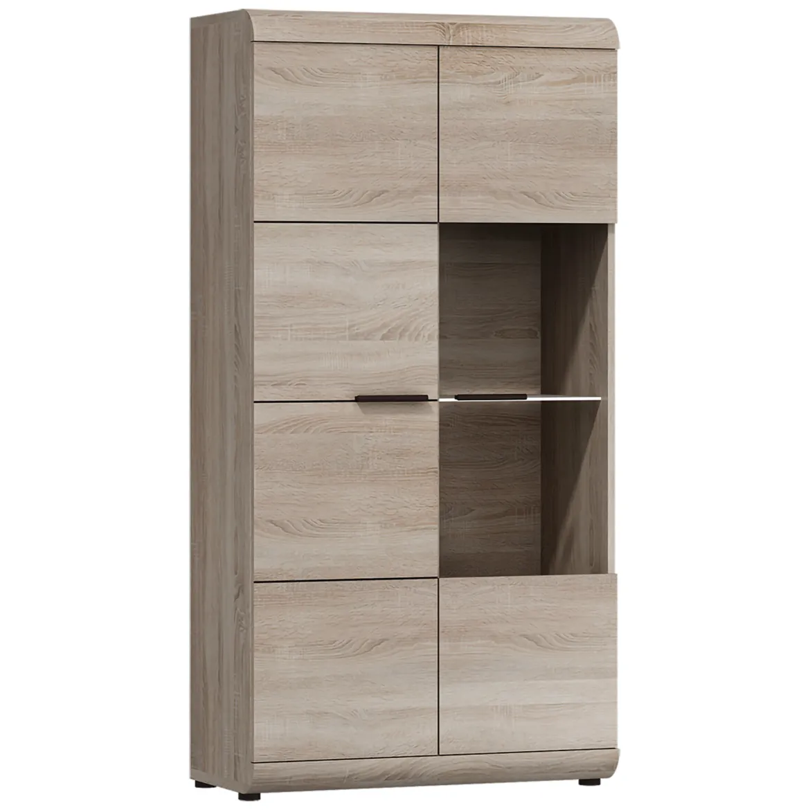 Vetrina Marrone Rovere Nero 8 Ripiani 2 Ante 80x37x194h cm, con led Angoli Arrotondati - Ladara