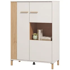 Vetrina Marrone Rovere Nodi Beige 4 Ripiani Cassetti 59.5x40x192.5h cm, Un'anta - Mondaino