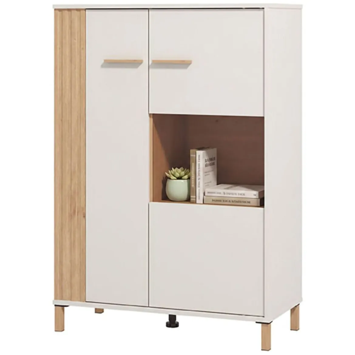 Vetrina Marrone Rovere Nodi Beige 4 Ripiani Cassetti 59.5x40x192.5h cm, Un'anta - Mondaino