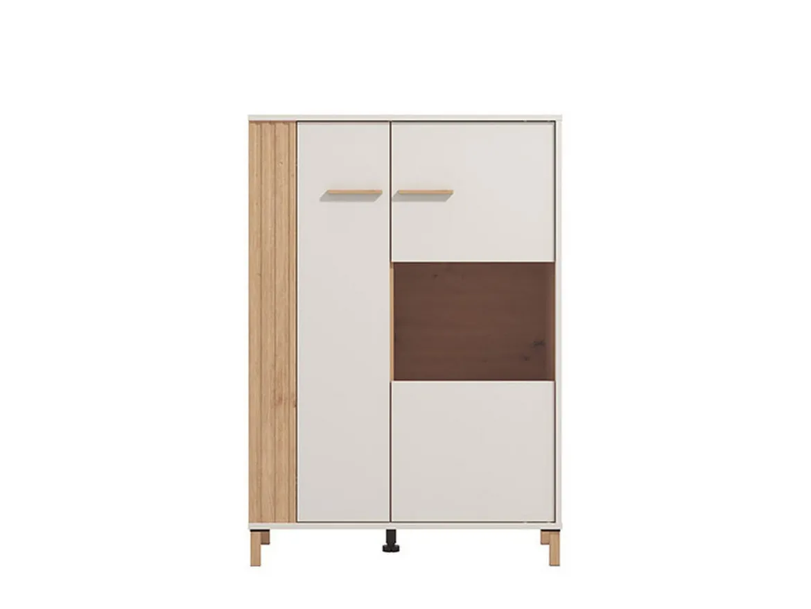 Vetrina Marrone Rovere Nodi Beige 4 Ripiani Cassetti 59.5x40x192.5h cm, Un'anta - Mondaino