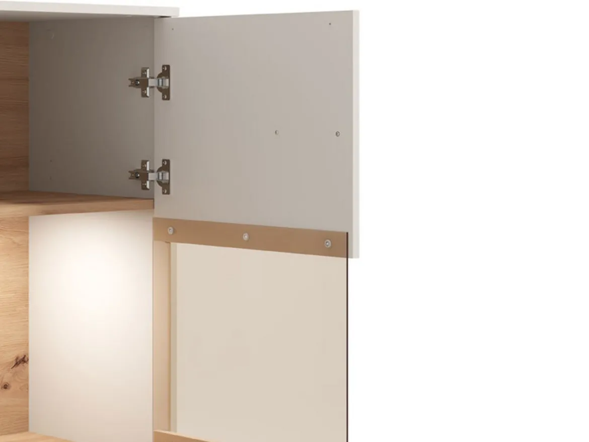 Vetrina Marrone Rovere Nodi Beige 4 Ripiani Cassetti 59.5x40x192.5h cm, Un'anta - Mondaino
