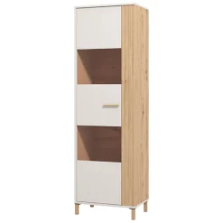 Vetrina Marrone Rovere Nodi Beige 4 Ripiani Cassetti 59.5x40x192.5h cm, Un'anta - Mondaino