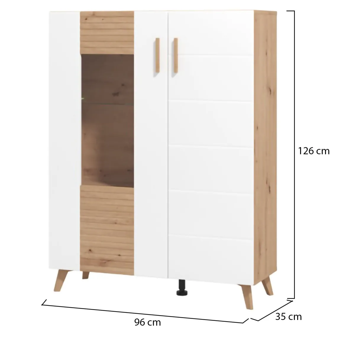 Vetrina Marrone Rovere Nodi Bianco un Ripiano Apertura Battente 58x35x202.5h cm, Un'anta - Camastra