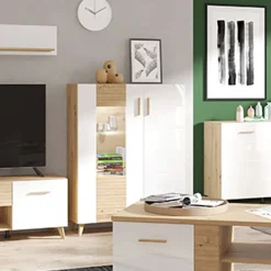 Vetrina Marrone Rovere Nodi Bianco un Ripiano Apertura Battente 58x35x202.5h cm, Un'anta - Camastra
