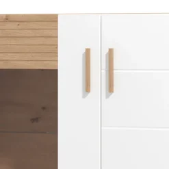 Vetrina Marrone Rovere Nodi Bianco un Ripiano Apertura Battente 58x35x202.5h cm, Un'anta - Camastra