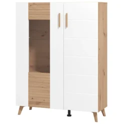 Vetrina Marrone Rovere Nodi Bianco 4 Ripiani Apertura Battente 96x35x125.5h cm, 2 Ante - Cetona