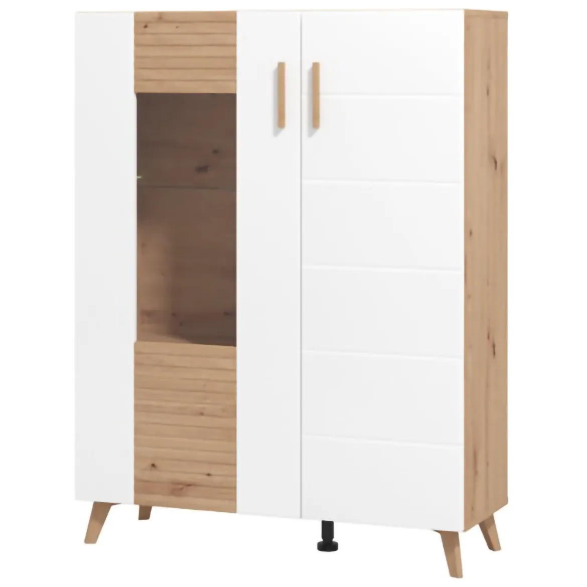 Vetrina Marrone Rovere Nodi Bianco 4 Ripiani Apertura Battente 96x35x125.5h cm, 2 Ante - Cetona