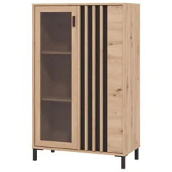 Vetrina Marrone Rovere Nodi Nero 2 Ripiani Apertura Battente 80x40x128.5h cm, 2 Ante - Grimani