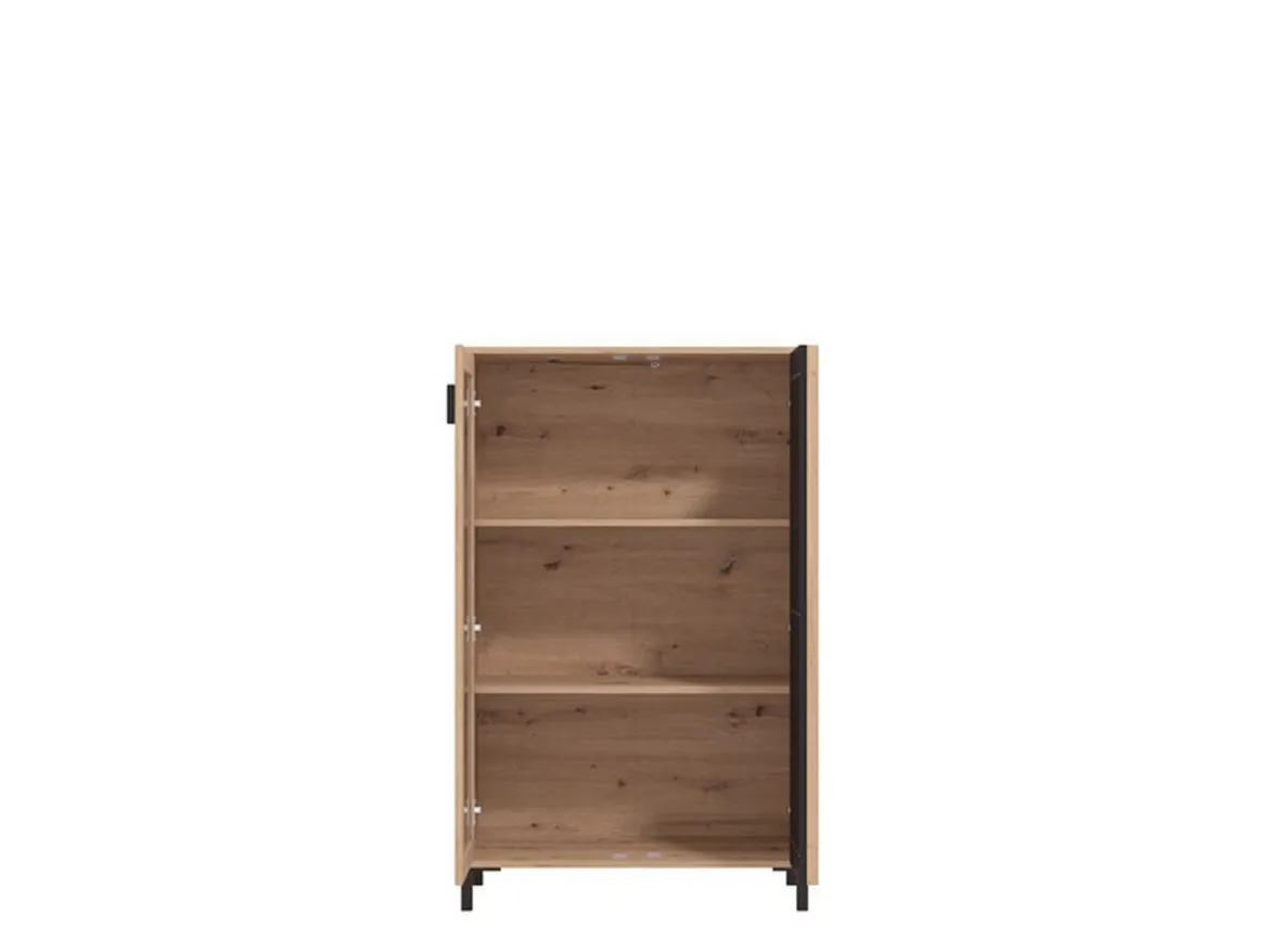 Vetrina Marrone Rovere Nodi Nero 4 Ripiani 2 Ante 55x40x193h cm, con Piedini, Anta e Ripiano Dettaglio Vetro - Ovodda