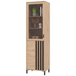 Vetrina Marrone Rovere Nodi Nero 4 Ripiani Apertura Battente 54.5x40x195h cm, 2 Ante - Sorisole