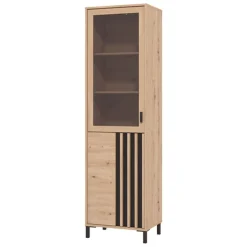 Vetrina Marrone Rovere Nodi Nero 4 Ripiani Apertura Battente 54.5x40x195h cm, 2 Ante - Sorisole