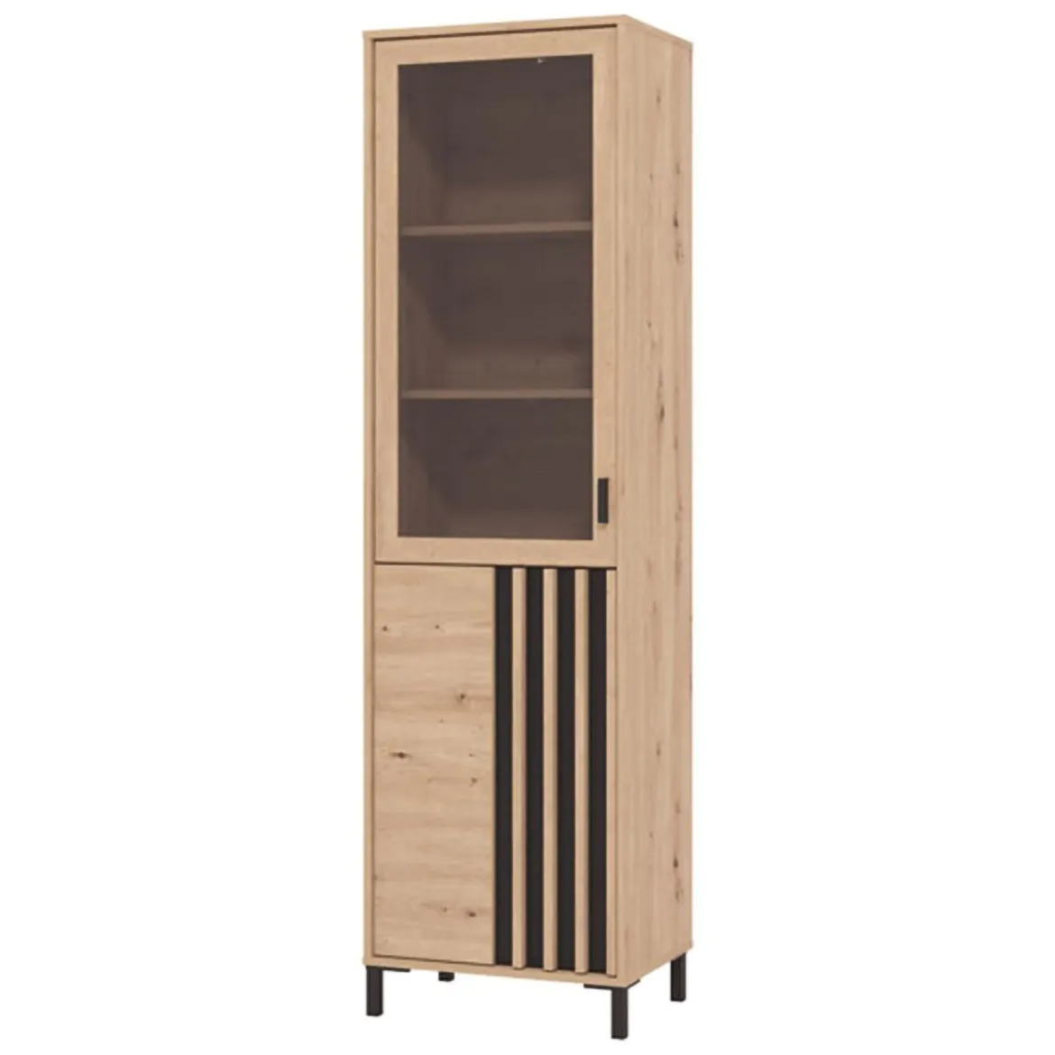 Vetrina Marrone Rovere Nodi Nero 4 Ripiani Apertura Battente 54.5x40x195h cm, 2 Ante - Sorisole