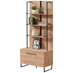 Vetrina Marrone Rovere Nodi Nero 4 Ripiani Un'anta 55x40x193h cm, con Piedini - Calto