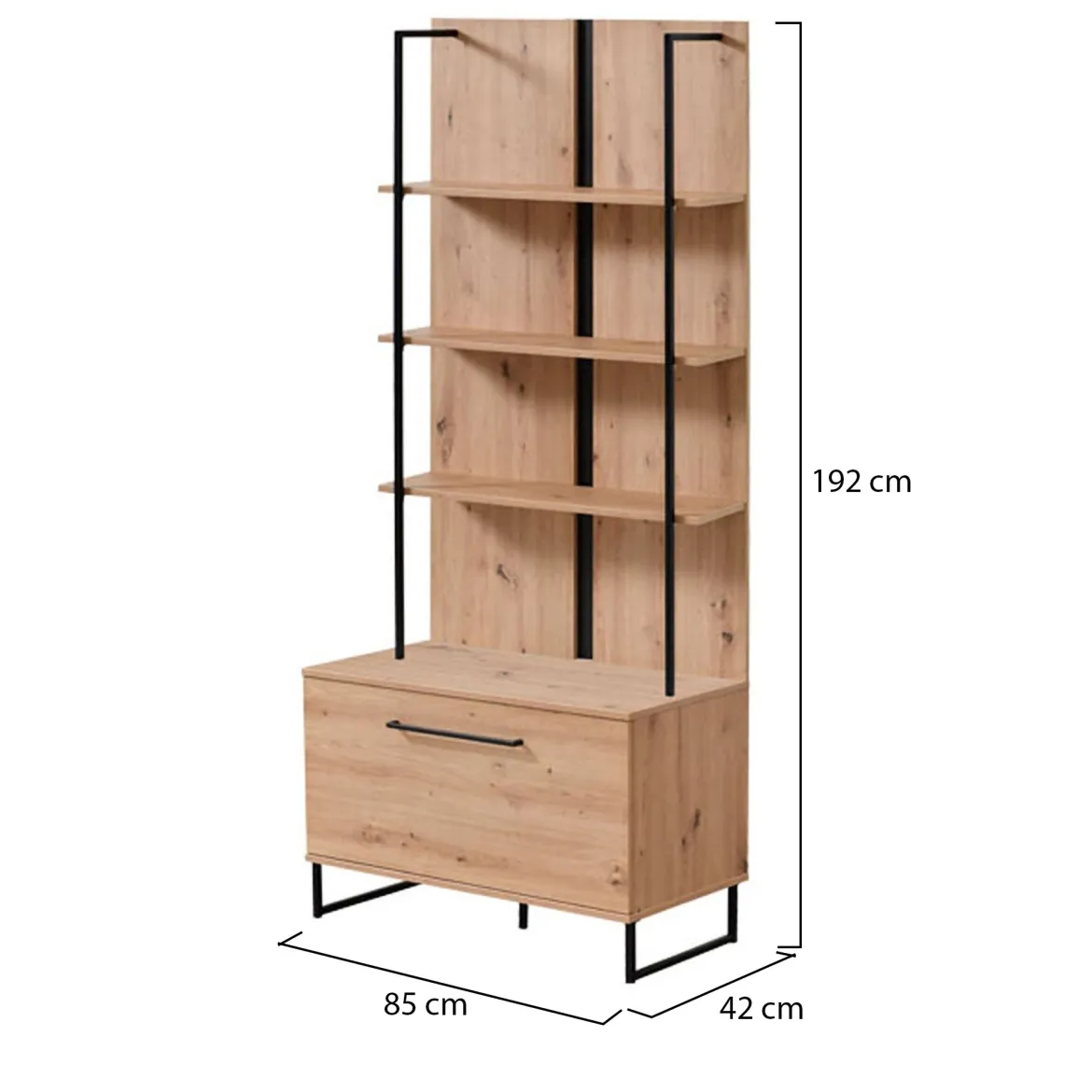 Vetrina Marrone Rovere Nodi Nero 4 Ripiani Un'anta 55x40x193h cm, con Piedini - Calto
