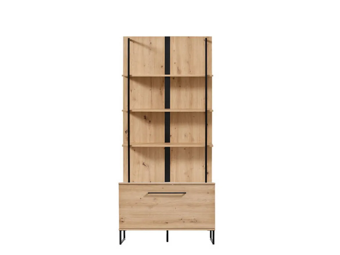 Vetrina Marrone Rovere Nodi Nero 4 Ripiani Un'anta 55x40x193h cm, con Piedini - Calto