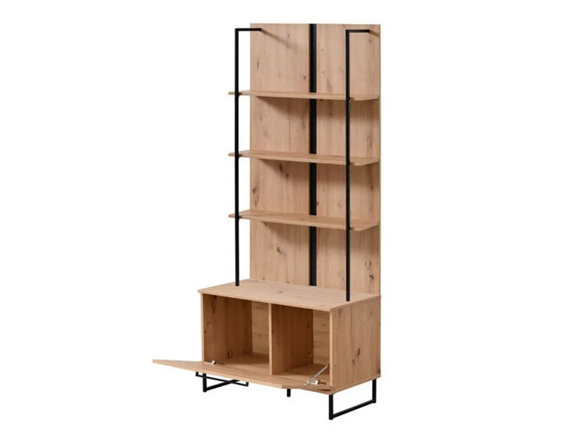 Vetrina Marrone Rovere Nodi Nero 4 Ripiani Un'anta 55x40x193h cm, con Piedini - Calto