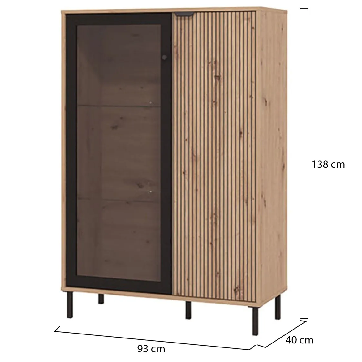 Vetrina Marrone Rovere Nodi Nero 6 Ripiani 2 Ante 90x40x149h cm, con Piedini - Lafasoli