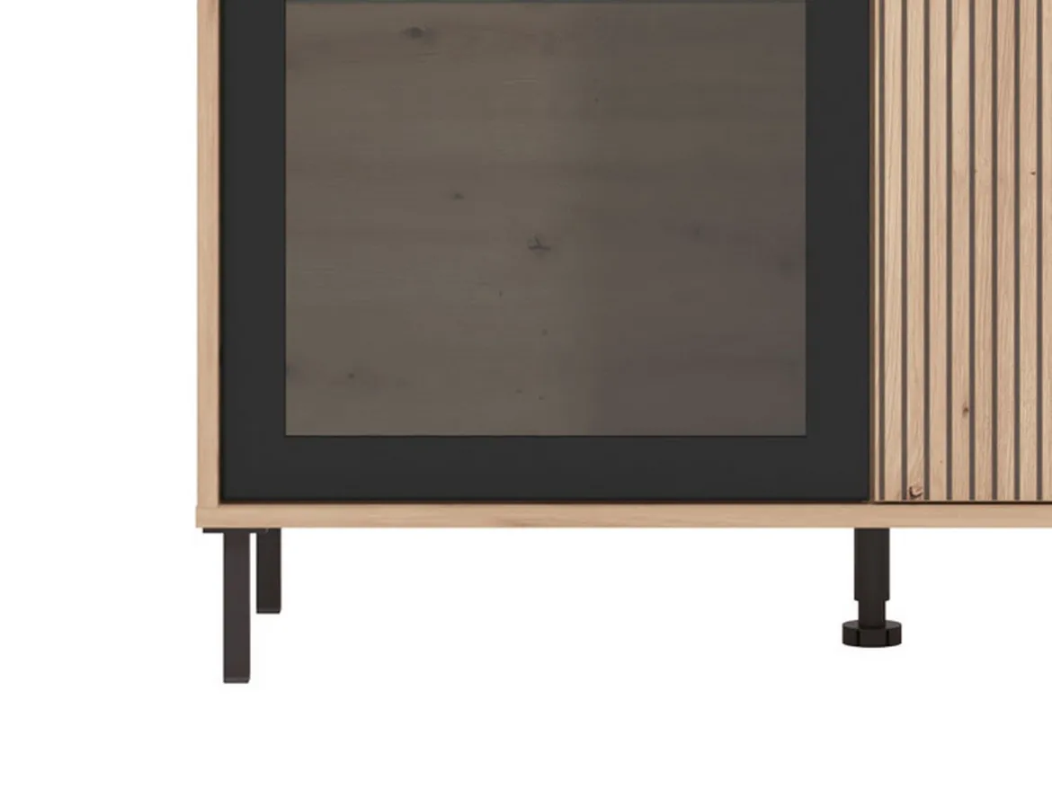 Vetrina Marrone Rovere Nodi Nero 6 Ripiani 2 Ante 90x40x149h cm, con Piedini - Lafasoli