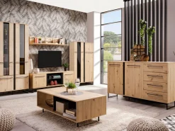 Vetrina Marrone Rovere Nodi Nero 8 Ripiani Apertura Battente 84.5x35x193.5h cm, 4 Ante - Gissi
