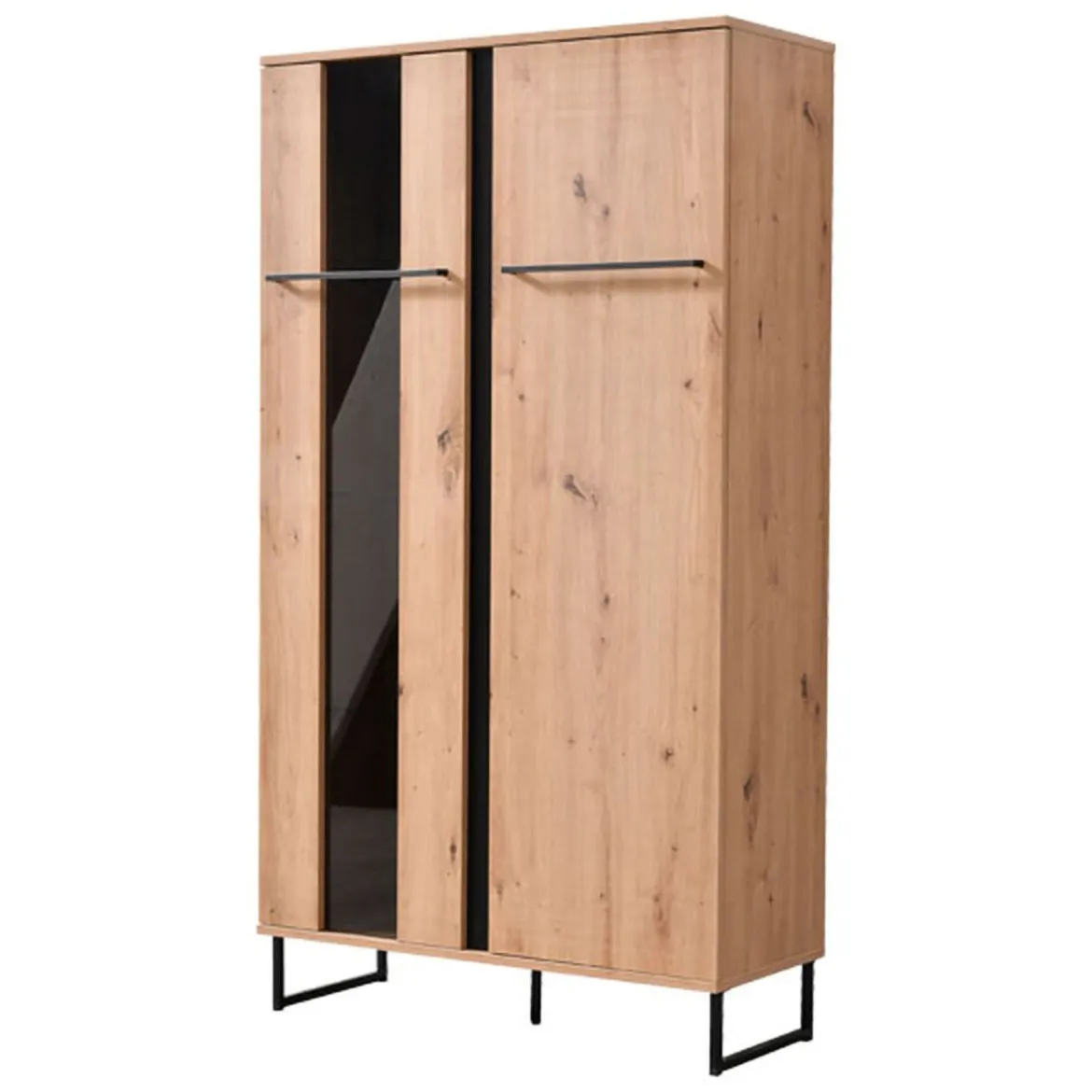 Vetrina Marrone Rovere Nodi Nero 8 Ripiani Apertura Battente 84.5x35x193.5h cm, 4 Ante - Gissi