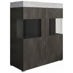 Vetrina Nero Antracite Grigio Cemento 2 Ripiani Cassetti 118x51x140h cm, 2 Ante - Cantiano
